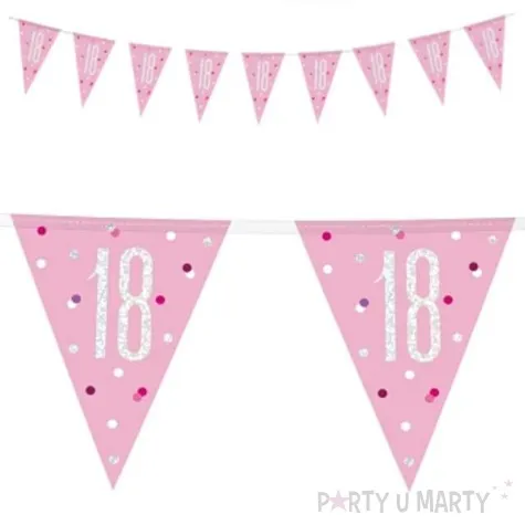 baner flagi 18 urodziny glitz holo rozowy unique 274 cm