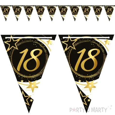 baner flagi 18 urodziny gwiazdy czarno zloty guirca 3 m