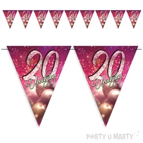 baner flagi 20 urodziny brokatowy styl rozowy 3 6 m