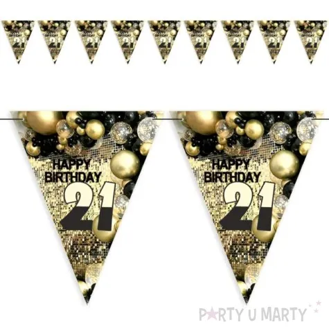 baner flagi 21 urodziny balony zloto kremowo czarne 3 6 m