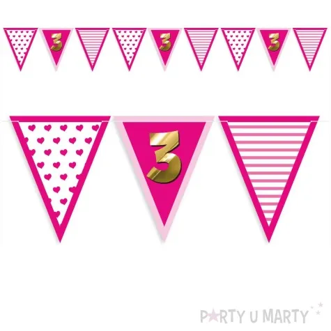 baner flagi 3 urodziny dziewczynka rozowy 3 6 m