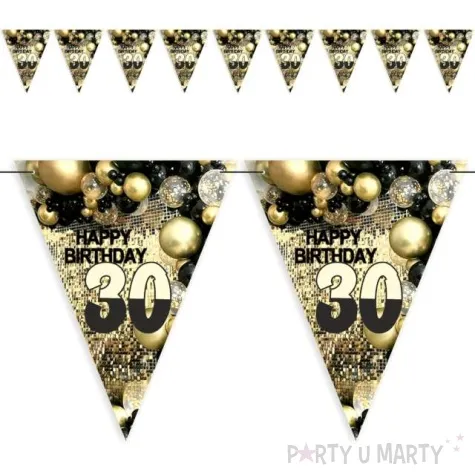 baner flagi 30 urodziny balony zloto kremowo czarne 3 6 m