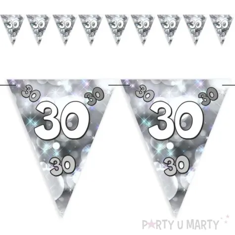 baner flagi 30 urodziny blyski szaro srebrne 3 6 m