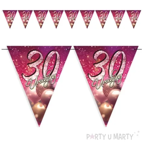 baner flagi 30 urodziny brokatowy styl rozowy 3 6 m