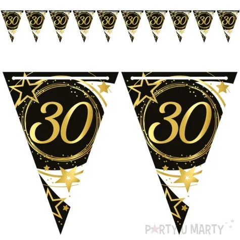 baner flagi 30 urodziny gwiazdy czarno zloty guirca 3 m