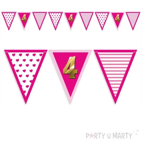 baner flagi 4 urodziny dziewczynka rozowy 3 6 m