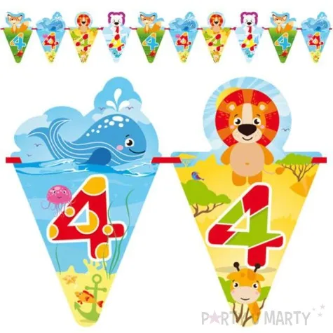 baner flagi 4 urodziny zwierzatka folat 600 cm