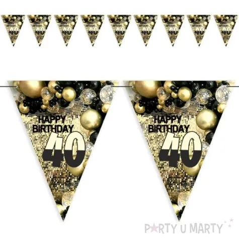 baner flagi 40 urodziny balony zloto kremowo czarne 3 6 m