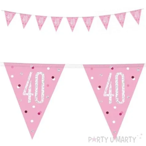 baner flagi 40 urodziny glitz holo rozowy unique 274 cm