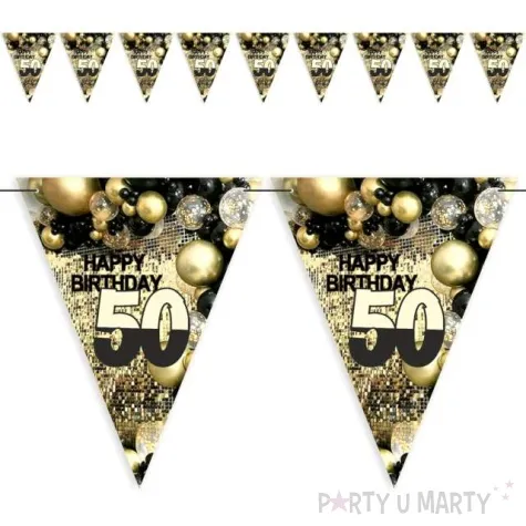 baner flagi 50 urodziny balony zloto kremowo czarne 3 6 m