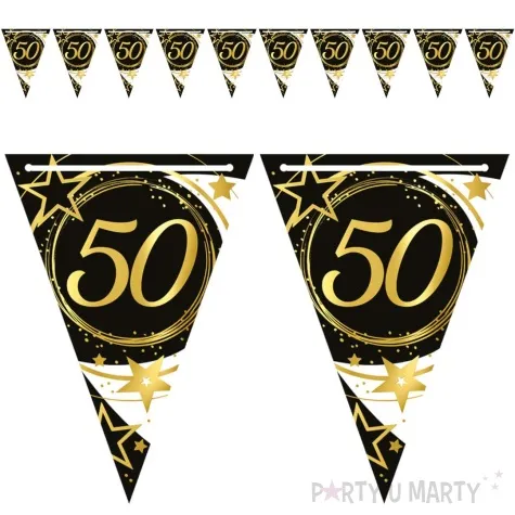 baner flagi 50 urodziny gwiazdy czarno zloty guirca 3 m