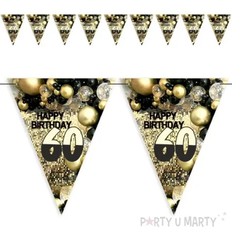 baner flagi 60 urodziny balony zloto kremowo czarne 3 6 m