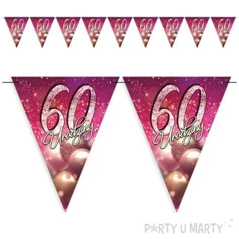 baner flagi 60 urodziny brokatowy styl rozowy 3 6 m