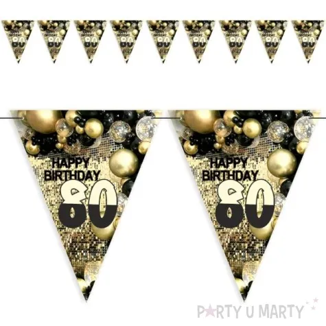 baner flagi 80 urodziny balony zloto kremowo czarne 3 6 m