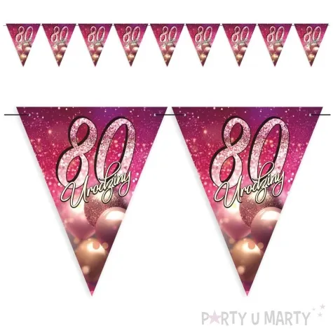 baner flagi 80 urodziny brokatowy styl rozowy 3 6 m