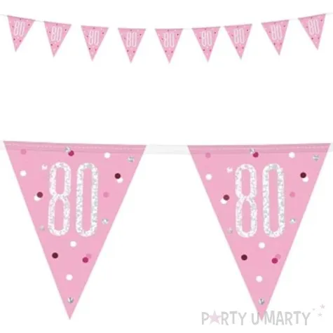 baner flagi 80 urodziny glitz holo rozowy unique 274 cm