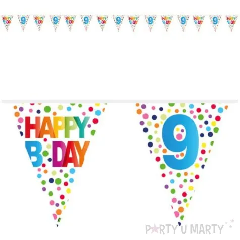 baner flagi 9 urodziny teczowe kropki folat 1000 cm