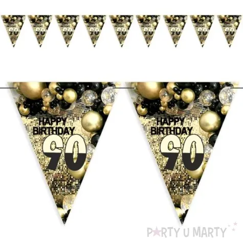 baner flagi 90 urodziny balony zloto kremowo czarne 3 6 m