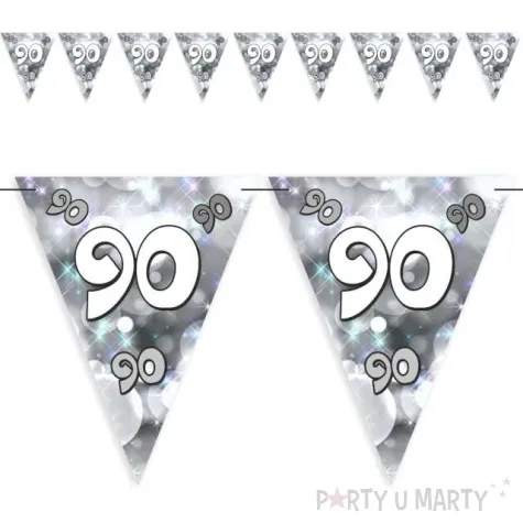 baner flagi 90 urodziny blyski szaro srebrne 3 6 m
