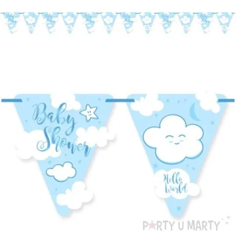 baner flagi baby shower hello world chmurki blekitny folat 600 cm