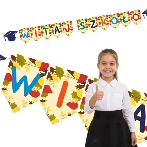 baner flagi dekoracja na rozpoczecie roku szkolnego witaj szkolo jesienne listki 2 5 m