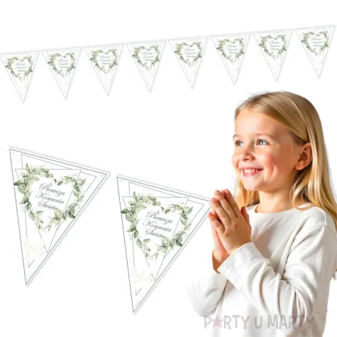 baner flagi girlanda papierowa eukaliptusowe serce dekoracja na komunie swieta 3 6 m