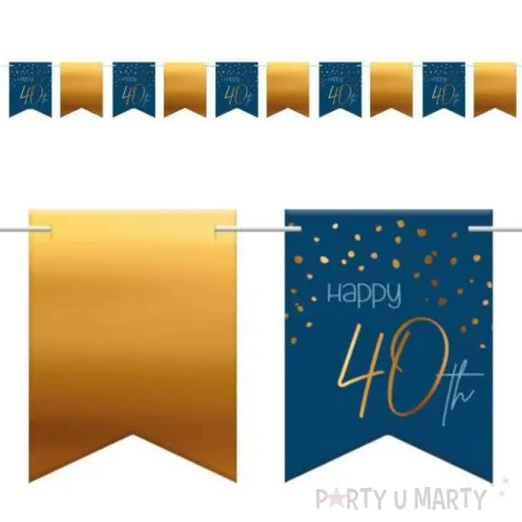 baner flagi happy 40th urodziny niebiesko zloty folat 600 cm