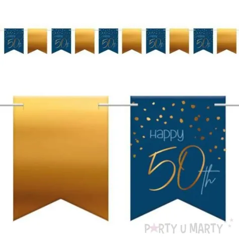 baner flagi happy 50th urodziny niebiesko zloty folat 600 cm
