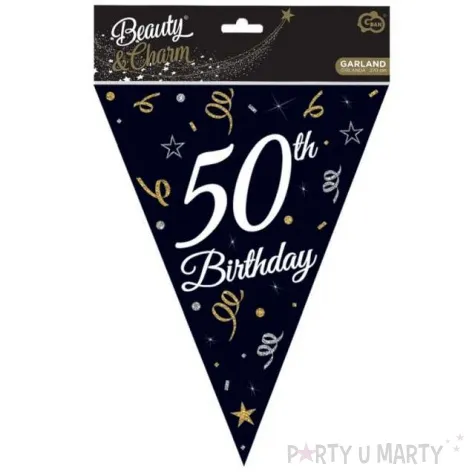 baner flagi happy birthday 50 urodziny b c czarny godan 270 cm