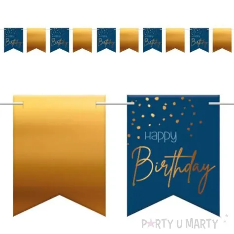 baner flagi happy birthday urodziny niebiesko zloty folat 600 cm