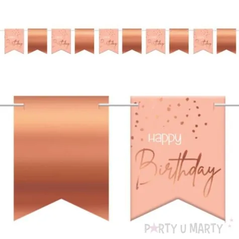 baner flagi happy birthday urodziny rozowo zloty folat 600 cm