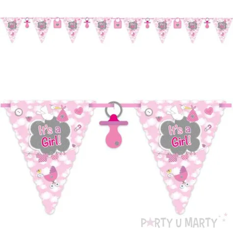 baner flagi its a girl bocian i chmurki rozowy folat 600 cm