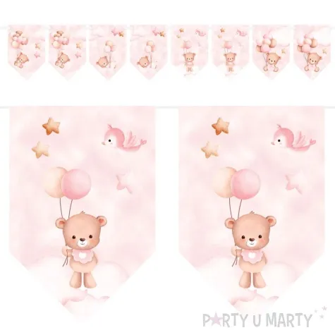 baner flagi misie z balonikami rozowy jasny congee 500 cm