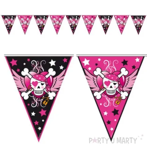 baner flagi pirackie czaszki girl rozowe 1000 cm