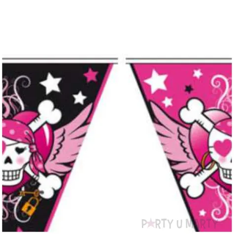 baner flagi pirackie czaszki girl rozowe 1000 cm