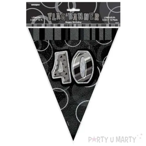 baner flagi urodziny 40 glitz black czarny 3 6 m