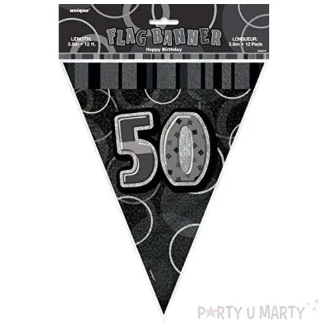 baner flagi urodziny 50 glitz black czarny 3 6 m