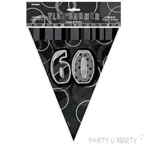 baner flagi urodziny 60 glitz black czarny 3 6 m