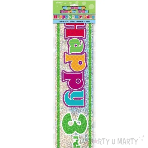 baner foliowy happy birthday 3rd 3 urodziny unique 365 cm