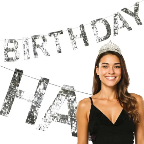 baner girlanda happy birthday dekoracja na urodziny srebrny partydeco 2 2 m