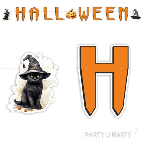 baner halloween kot czarownicy z dynia mix 3m