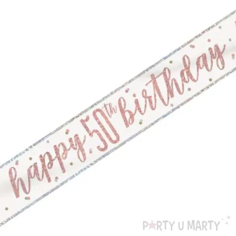 baner happy 50 birthday holograficzny rozowe zloto unique 274 cm