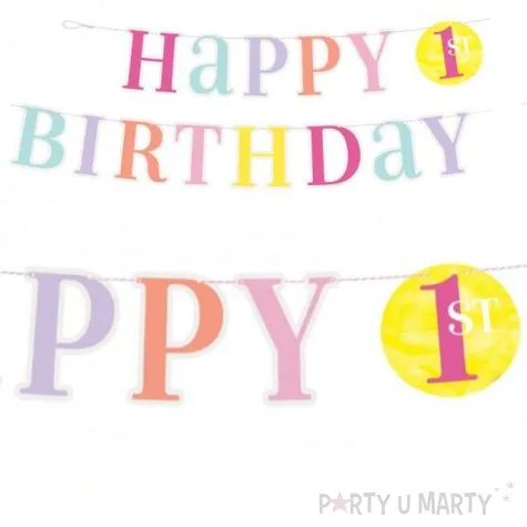 baner happy birthday cyfra 1 pastelowy mix unique 182 cm