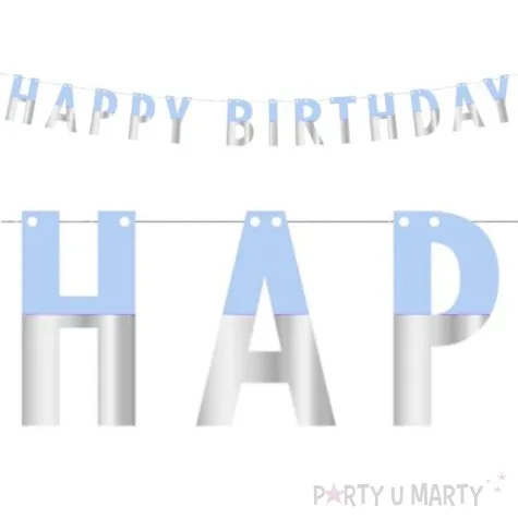 baner happy birthday diy niebiesko srebrny godan 160 cm