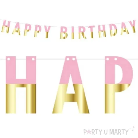 baner happy birthday diy rozowo zloty godan 160 cm