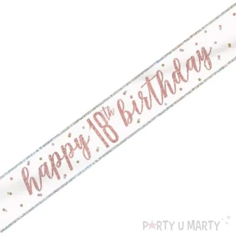 baner happy birthday holograficzny 18 rozowe zloto 274 cm