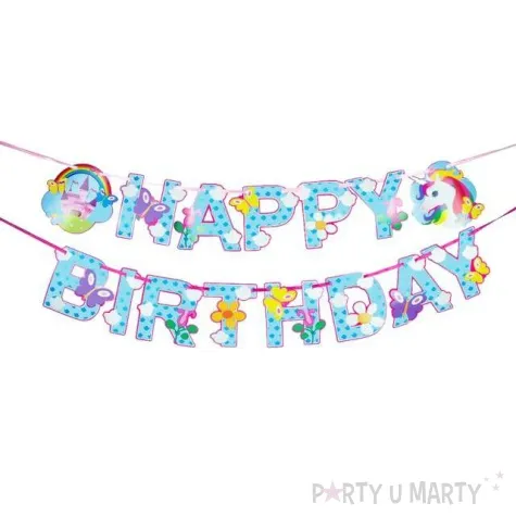 baner happy birthday jednorozce niebieski partypal 300 x 13 cm