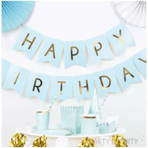 baner happy birthday niebieski jasny partydeco 175 cm