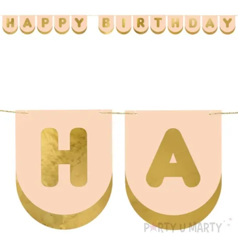 baner happy birthday rozowy jasny zloty partydeco 1 5 m