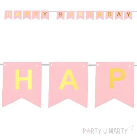 baner happy birthday rozowy zloty partypal 190 cm